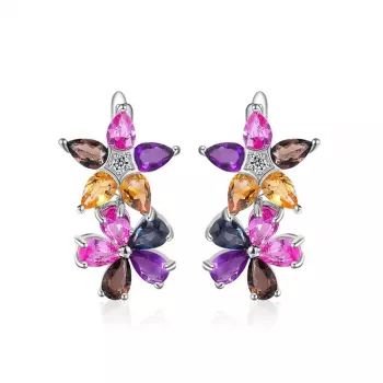 925 Sterling Silver Citrine Amethyst Topaz Earrings