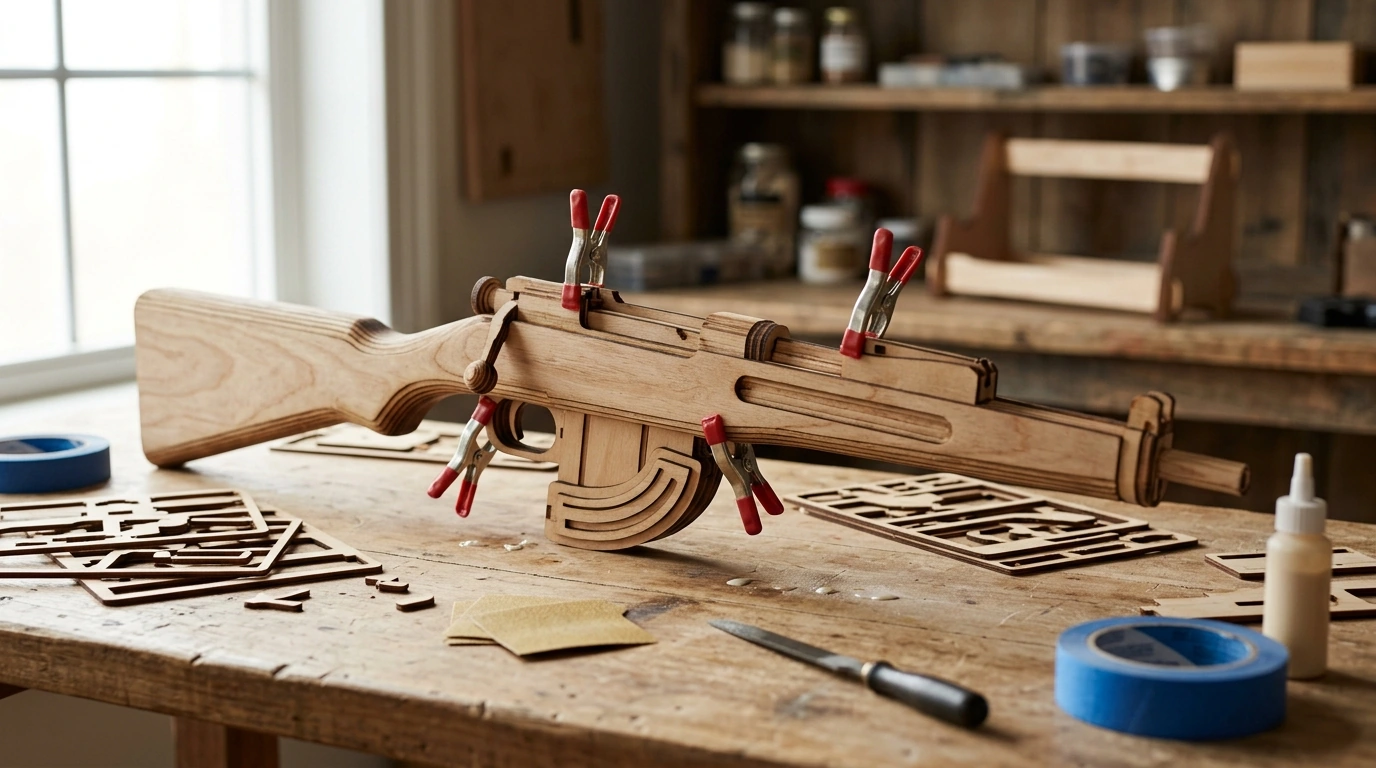3D Wooden AK-47 Model Kit: Build a Display-Ready Replica