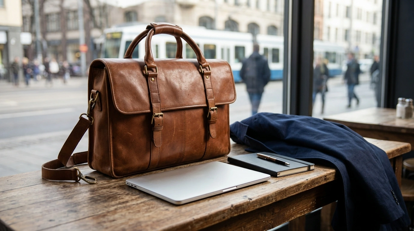 Cowhide Vintage Briefcase: 15.6" Laptop Messenger