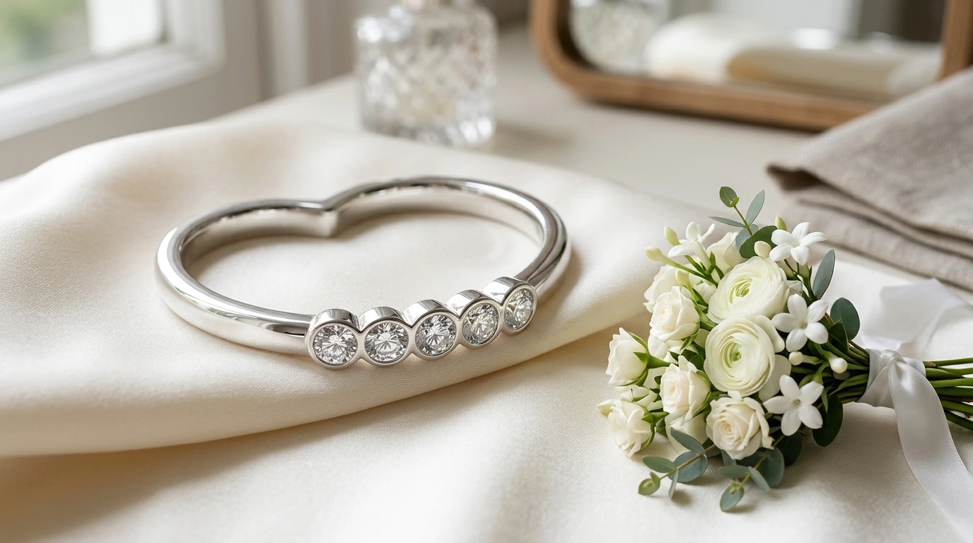 Moissanite Heart Bangle: 5-Stone 0.5ct in 925 Silver