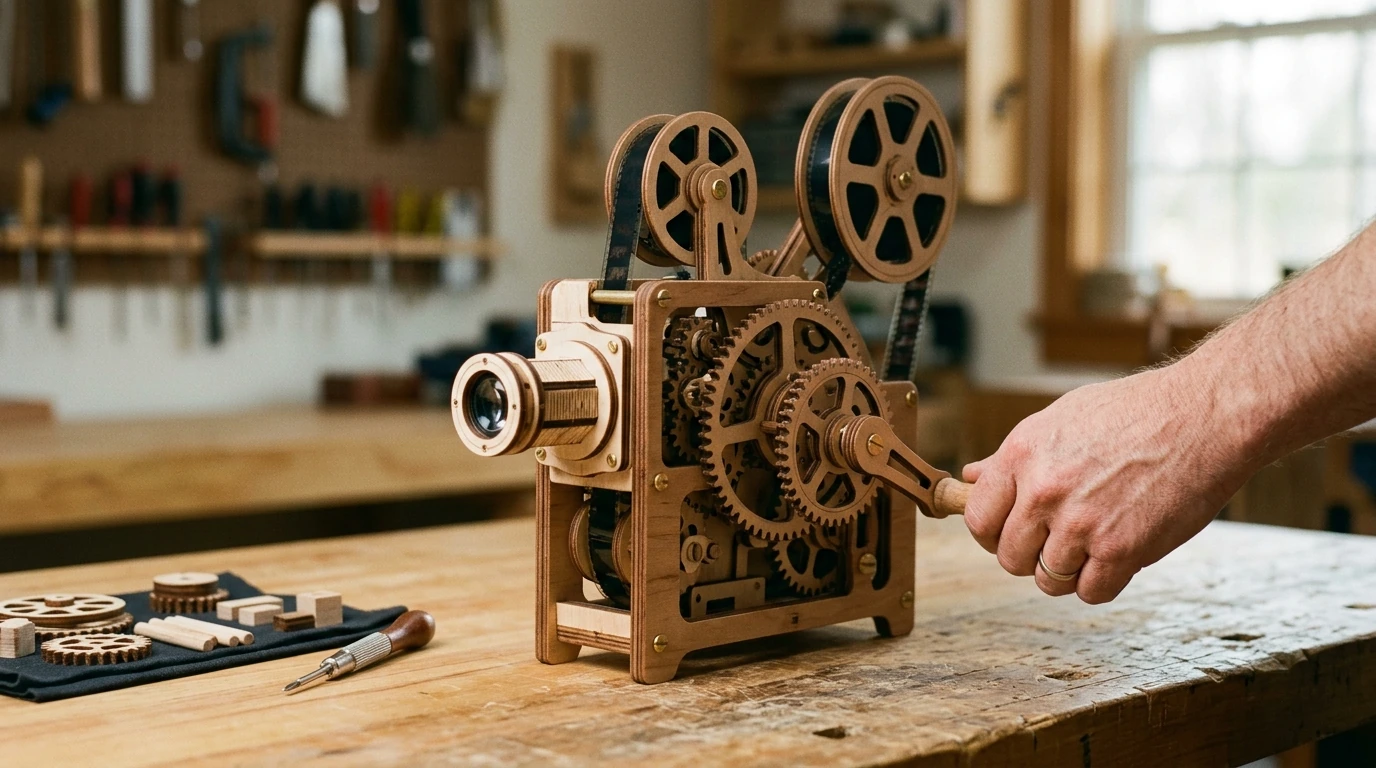 Build a Hand-Crank Wooden Film Projector (183 pcs)