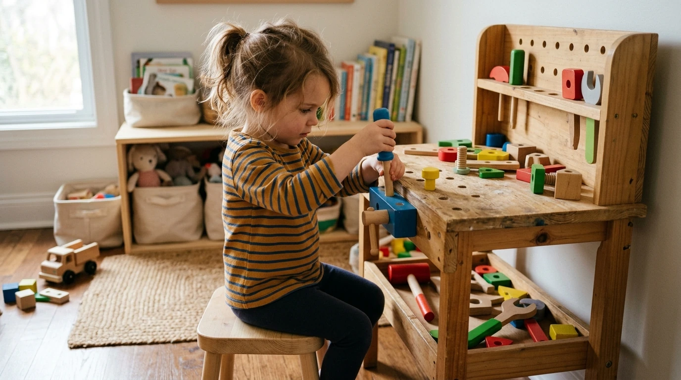 Wooden Kids Workbench Playset: Tools for Pretend Builders