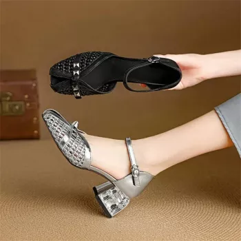 Split Leather Rivet High Heel Sandals: Style & Care